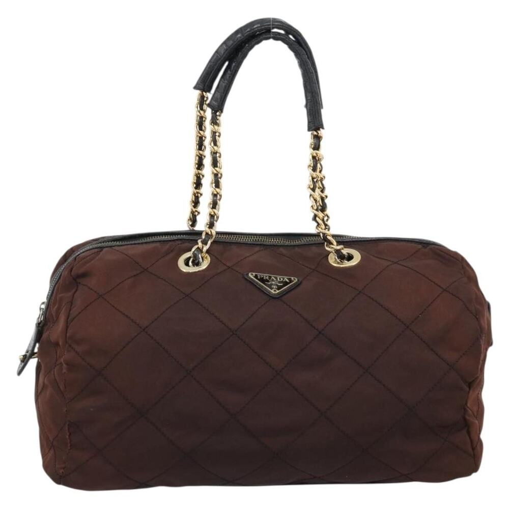 Prada Nylon Chain Boston Bag Brown